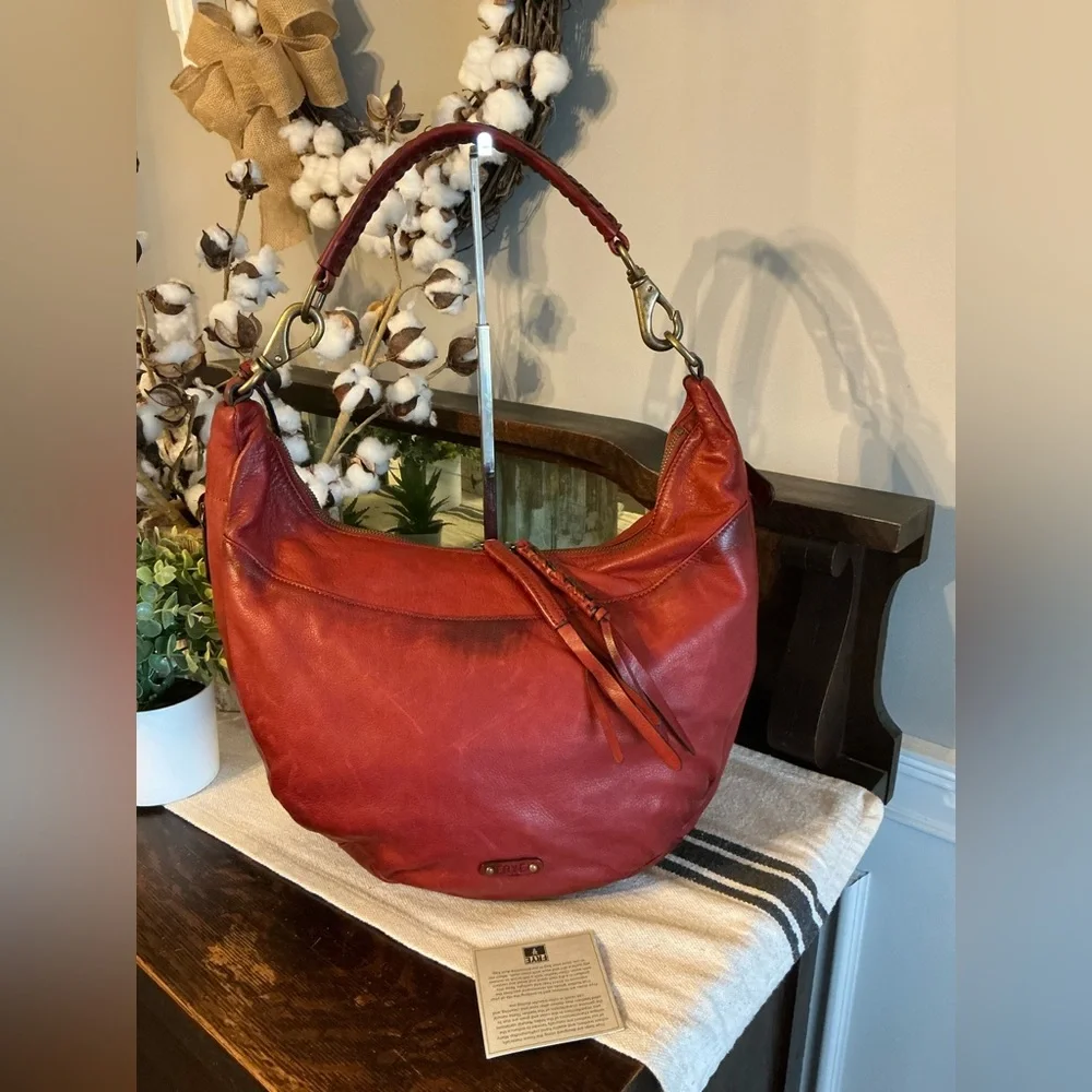 NWOT Frye Jenny Leather Slouch Hobo Shoulder Bag Burnt Red Hangtag Retail $428 - Picture 13 of 14